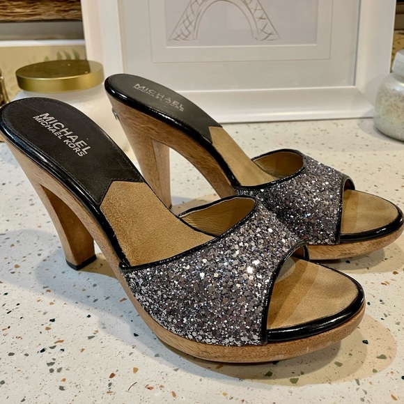 MICHAEL Michael Kors‎ Glitter Wooden Sandal Heels - Picture 3 of 15